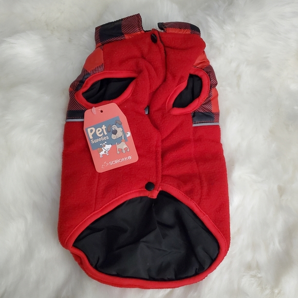 NWT SCIROKKO Red Plaid Polar Fleece Dog Vest Winter Warm Coat Reversible Jacket - Picture 7 of 9